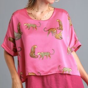 Chic Pink Cheetah Print Women's Blouse